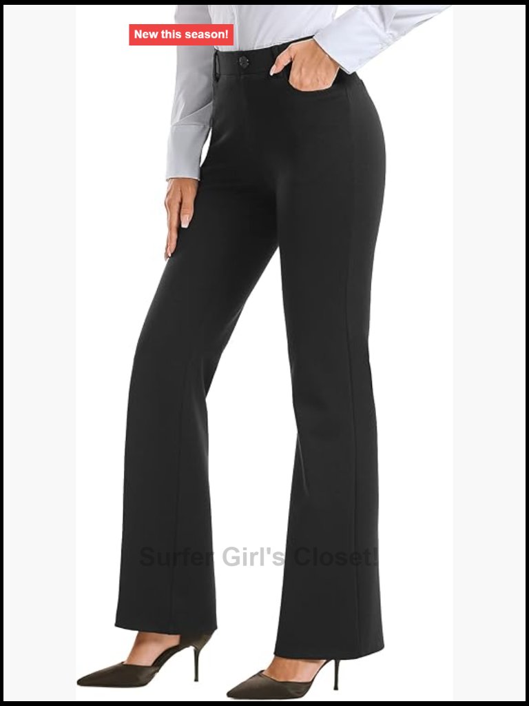 Bootcut Dress Pants With Pockets Pull On High Rise Work Slacks